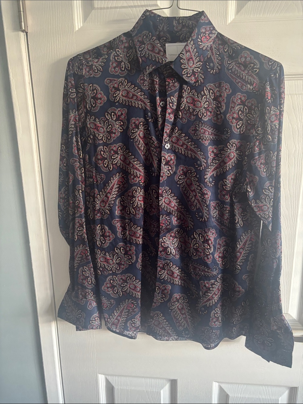 Topman Premium Navy Shirt with Pink Paisley Print
